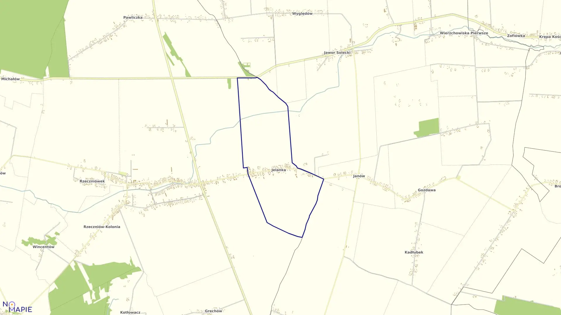 Mapa obrębu JELANKA w gminie Rzeczniów