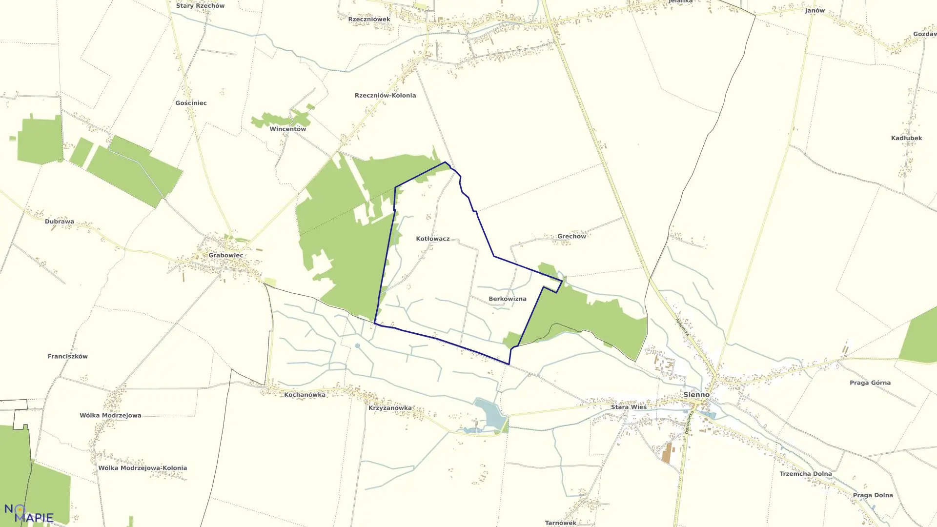 Mapa obrębu KOTŁOWACZ w gminie Rzeczniów