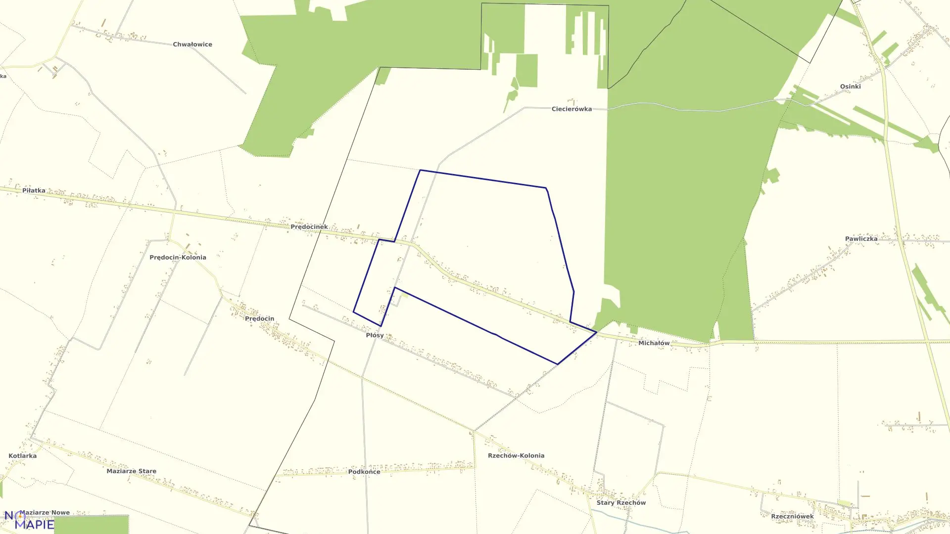 Mapa obrębu PASZTOWA WOLA KOLONIA w gminie Rzeczniów