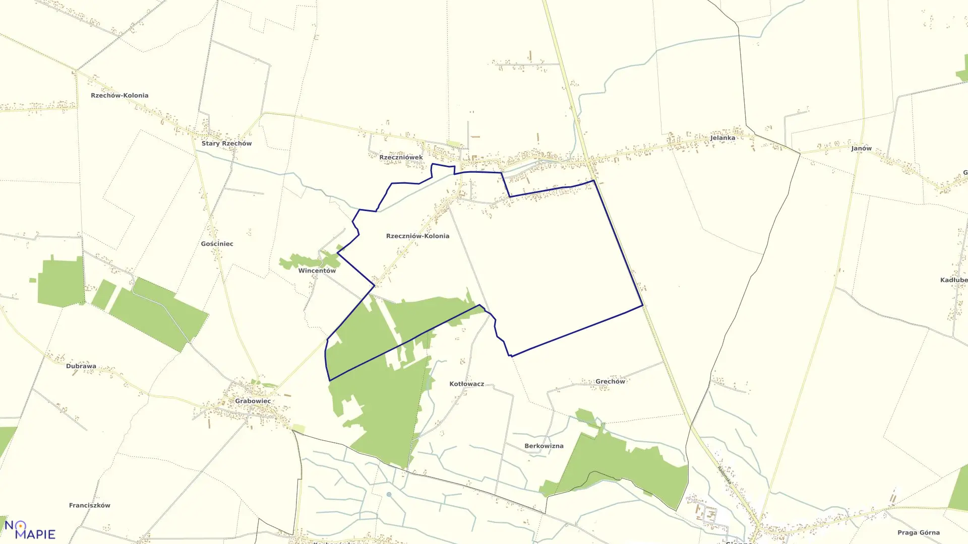 Mapa obrębu RZECZNIÓW KOLONIA w gminie Rzeczniów